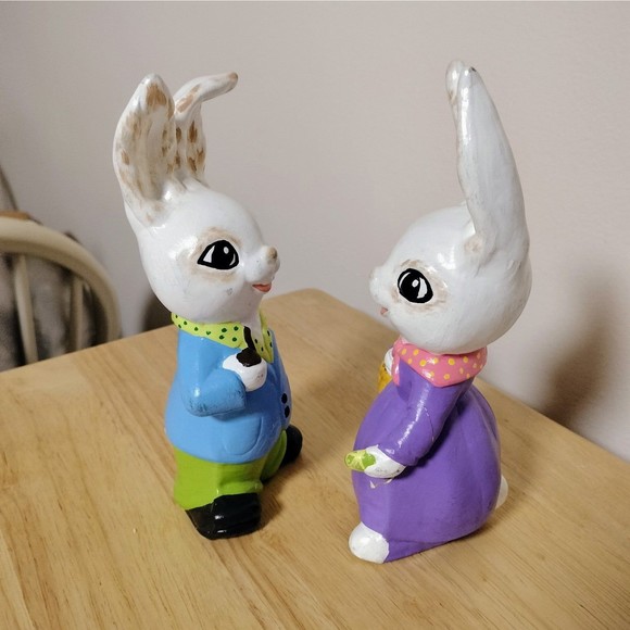 Vintage Hand Painted Bunny Rabbit Couple - Picture 3 of 6